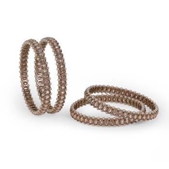 Creative pearl brown crystal antique gold plated set of 4 bangles for women and girls 3