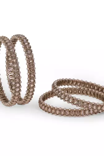 Creative pearl brown crystal antique gold plated set of 4 bangles for women and girls