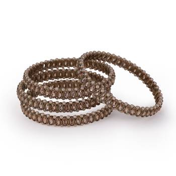 Creative pearl brown crystal antique gold plated set of 4 bangles for women and girls 4
