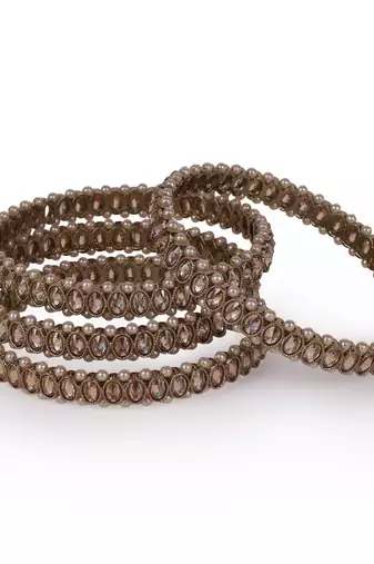 Creative pearl brown crystal antique gold plated set of 4 bangles for women and girls
