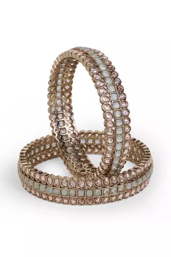 Glamorous oval shape stone antique gold plated set of 2 bangles for women and girls