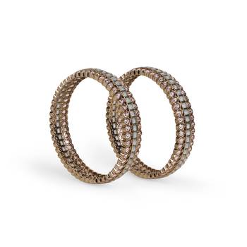 Glamorous oval shape stone antique gold plated set of 2 bangles for women and girls 3