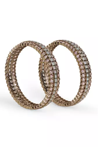 Glamorous oval shape stone antique gold plated set of 2 bangles for women and girls