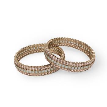 Glamorous oval shape stone antique gold plated set of 2 bangles for women and girls 4