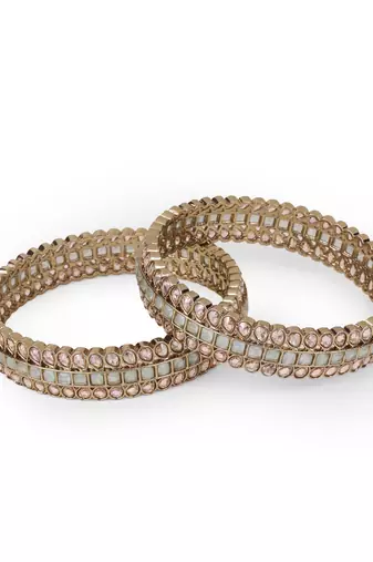 Glamorous oval shape stone antique gold plated set of 2 bangles for women and girls