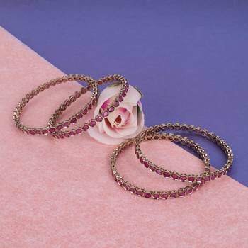 Desirable oval pink crystal antique gold plated set of 4 bangles for women and girls 1