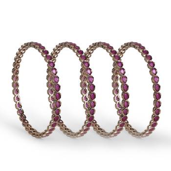 Desirable oval pink crystal antique gold plated set of 4 bangles for women and girls 2