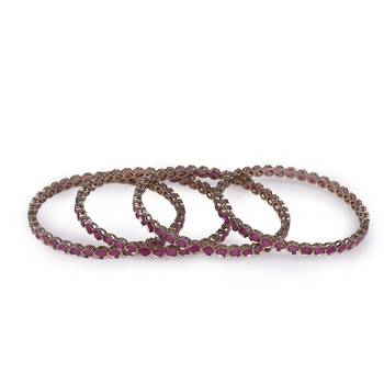 Desirable oval pink crystal antique gold plated set of 4 bangles for women and girls 3