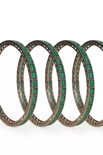 Excellent squire green crystal antique gold plated set of 4 bangles for women and girls