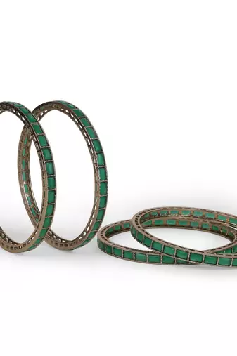 Excellent squire green crystal antique gold plated set of 4 bangles for women and girls