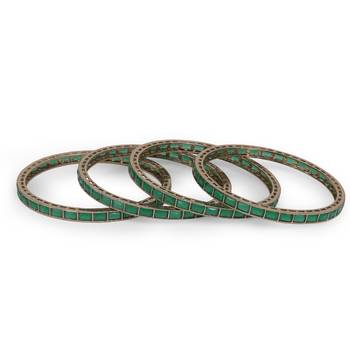 Excellent squire green crystal antique gold plated set of 4 bangles for women and girls 4