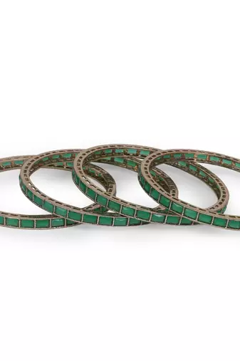 Excellent squire green crystal antique gold plated set of 4 bangles for women and girls