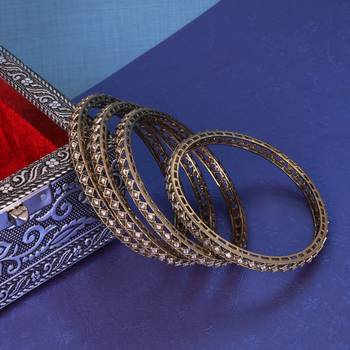 Delightful rectangle brown crystal antique gold plated set of 4 bangles for women and girls 1