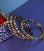 Delightful rectangle brown crystal antique gold plated set of 4 bangles for women and girls