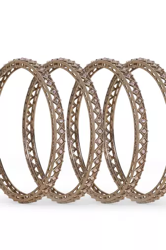 Delightful rectangle brown crystal antique gold plated set of 4 bangles for women and girls