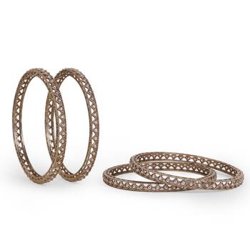 Delightful rectangle brown crystal antique gold plated set of 4 bangles for women and girls 3