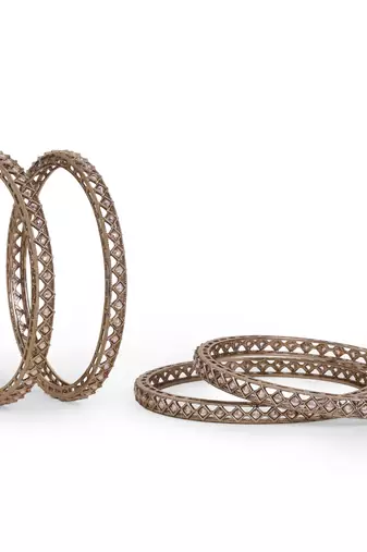 Delightful rectangle brown crystal antique gold plated set of 4 bangles for women and girls