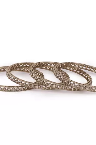 Delightful rectangle brown crystal antique gold plated set of 4 bangles for women and girls