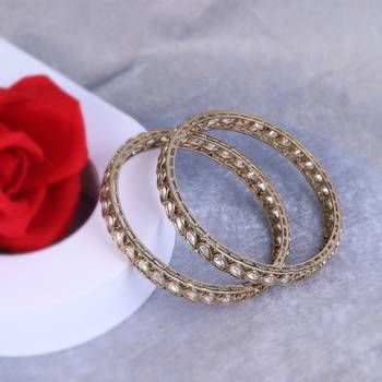 Fabulous oval shape stone antique gold plated set of 2 bangles for women and girls 1
