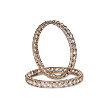 Fabulous oval shape stone antique gold plated set of 2 bangles for women and girls 2