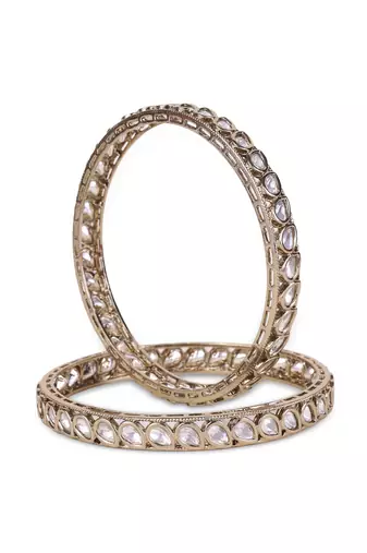 Fabulous oval shape stone antique gold plated set of 2 bangles for women and girls