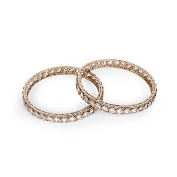 Fabulous oval shape stone antique gold plated set of 2 bangles for women and girls 3