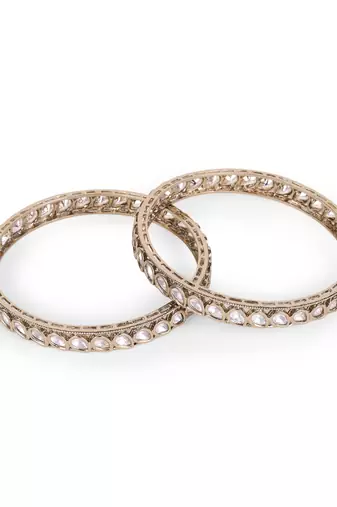 Fabulous oval shape stone antique gold plated set of 2 bangles for women and girls