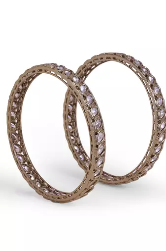 Fabulous oval shape stone antique gold plated set of 2 bangles for women and girls
