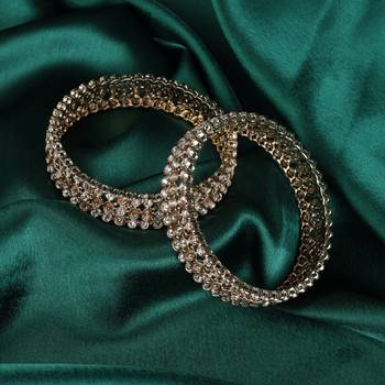 Marvellous oval shape crystal antique gold plated set of 2 bangles for women and girls 1