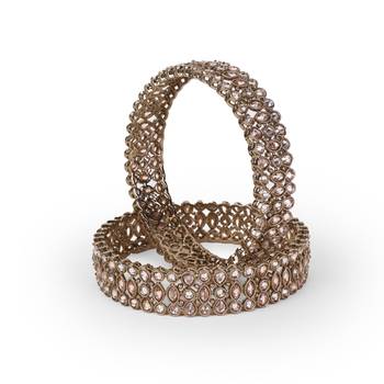 Marvellous oval shape crystal antique gold plated set of 2 bangles for women and girls 2