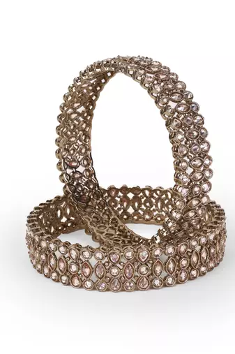 Marvellous oval shape crystal antique gold plated set of 2 bangles for women and girls