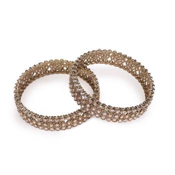 Marvellous oval shape crystal antique gold plated set of 2 bangles for women and girls 3