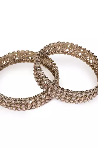 Marvellous oval shape crystal antique gold plated set of 2 bangles for women and girls