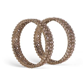 Marvellous oval shape crystal antique gold plated set of 2 bangles for women and girls 4