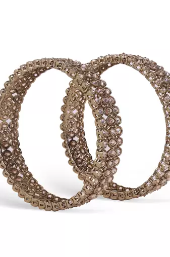 Marvellous oval shape crystal antique gold plated set of 2 bangles for women and girls
