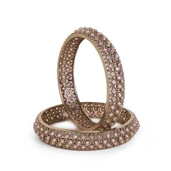 gold plated rectangle pattern crystal bangle set of 2 3