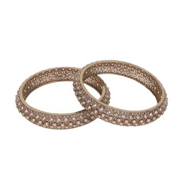 gold plated rectangle pattern crystal bangle set of 2 4