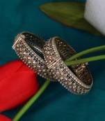 Incredible rectangle crystal antique gold plated set of 2 openable bangles for women and girls