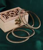 Classy pearl antique gold plated set of 4 bangles for women and girls