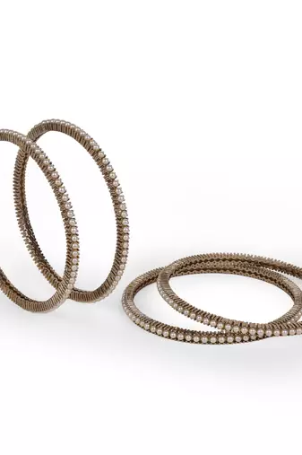 Classy pearl antique gold plated set of 4 bangles for women and girls