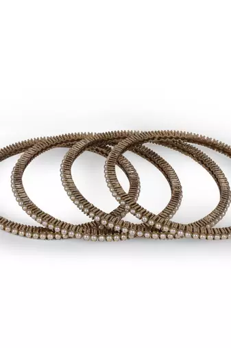 Classy pearl antique gold plated set of 4 bangles for women and girls