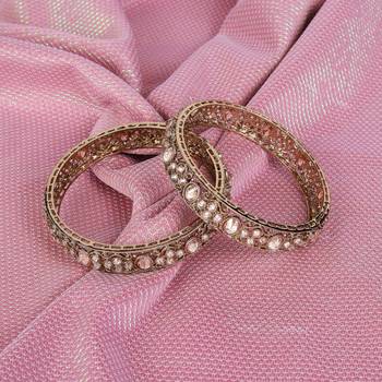 Lavish round shape crystal stone antique gold plated set of 2 bangles for women and girls 1