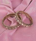 Lavish round shape crystal stone antique gold plated set of 2 bangles for women and girls