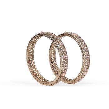 Lavish round shape crystal stone antique gold plated set of 2 bangles for women and girls 3