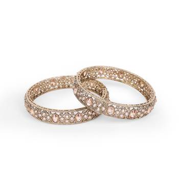 Lavish round shape crystal stone antique gold plated set of 2 bangles for women and girls 4