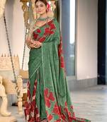 Green soft cotton block print saree with unstitched blouse piece