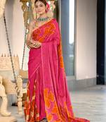 Pink soft cotton block print saree with unstitched blouse piece