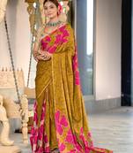 mustard soft cotton block print saree with unstitched blouse piece
