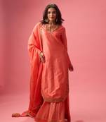 Rose Silk Plain Kurta Paired With Skirt And Dupatta