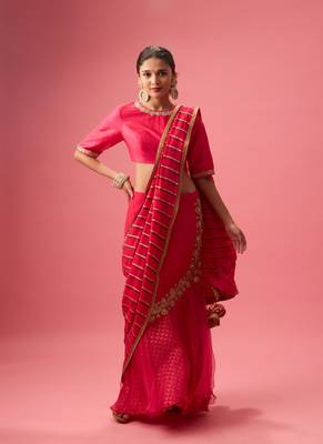 Pink Organza Plain Lehenga With Embroidered Blouse 1